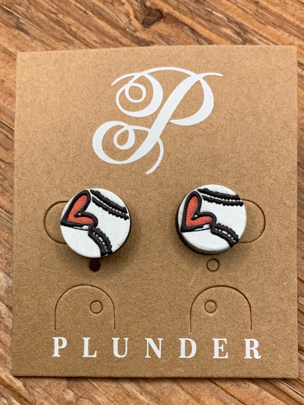 Plunder Design "Hit It" White Sports Themed Heart Stud Earrings